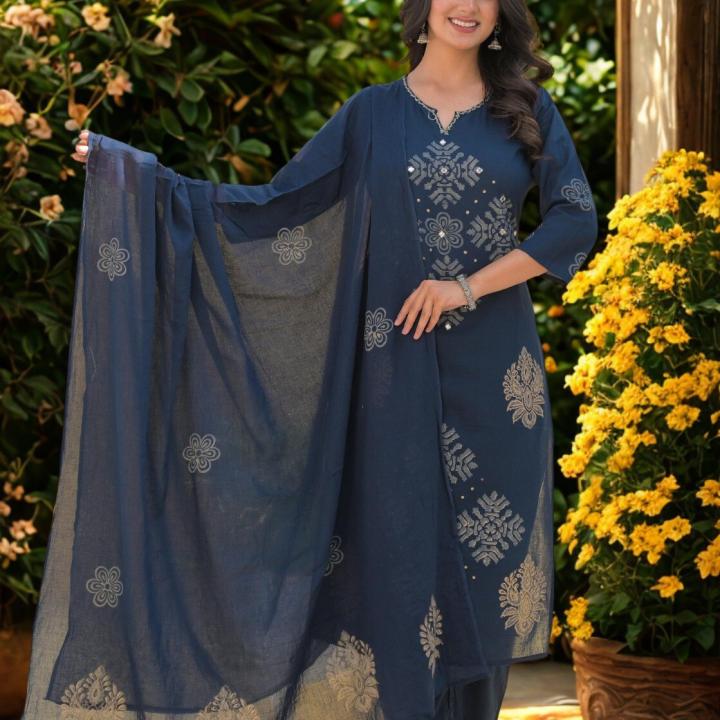 SUIT SET WITH DUPATTA-BLUE