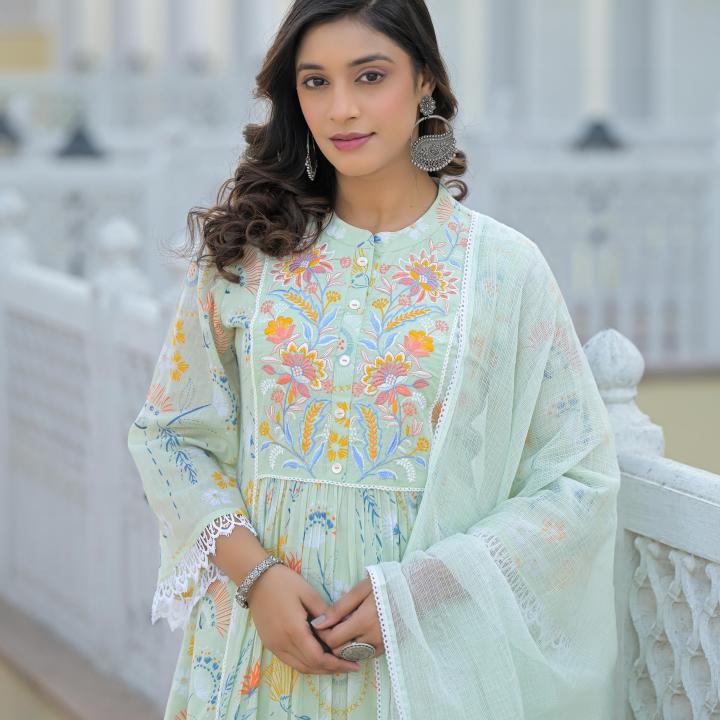 3 Pcs Anarkali Suit | Mul Mul Fabrick Suit with Dupatta & Salwar